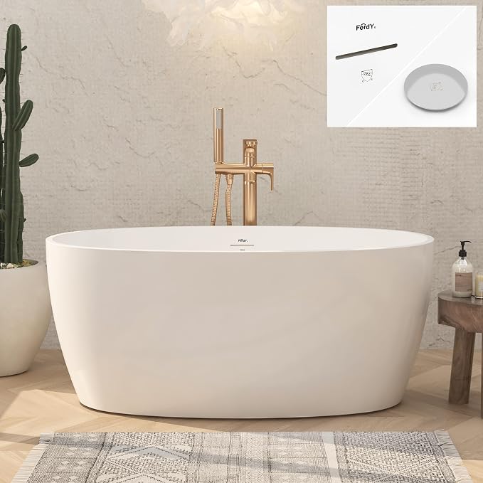 FerdY Tahiti 55" Acrylic Freestanding Bathtub, Elegant Oval Shape Soaking by FerdY