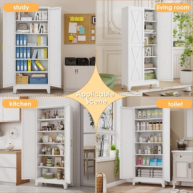 75" Tall Metal Kitchen Pantry Storage Cabinet, Freestanding Cupboard - Image 7