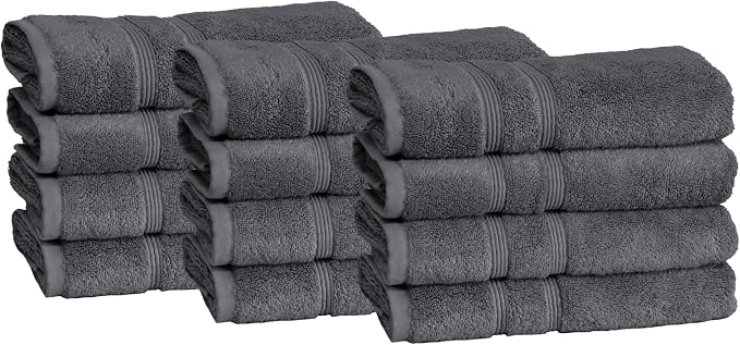 Mosobam Luxury Turkish Set of 12 Hand Towels 16X30 Charcoal Gray 700 GSM Bamboo by Mosobam
