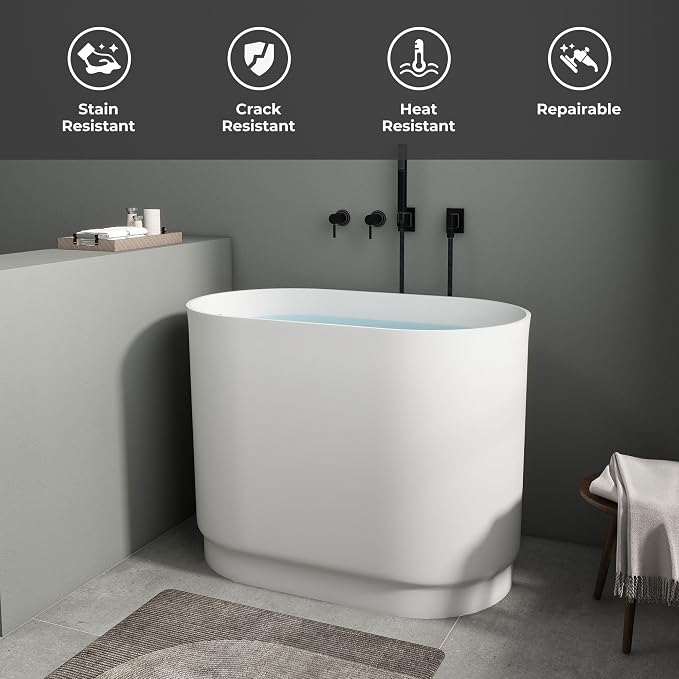 SJ Star&Jane 39" Solid Surface Japanese Soaking Bathtub Stone Resin - Image 4
