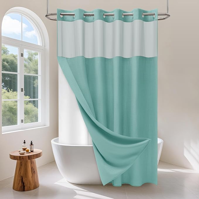No Hook Waffle Weave Shower Curtain Set by Unknown