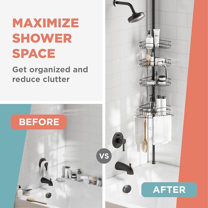 Zenna Home Tension Pole Shower Caddy Corner Organizer, Adjustable Standing - Image 9