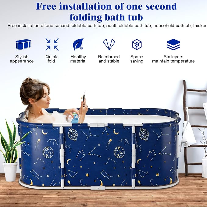 Portable Tub for Adults, Large Collapsible Foldable Bathtub 56in Length - Image 3