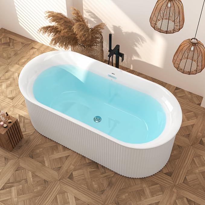 FerdY Nami 67" Acrylic Freestanding Bathtub, V Shape Freestanding Soaking - Image 3