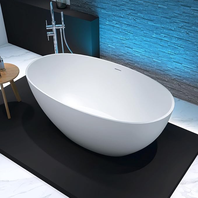 55'' Resin Stone Soaking Bathtub Freestanding Bathtub Solid Surface Modern Tubs - Image 9