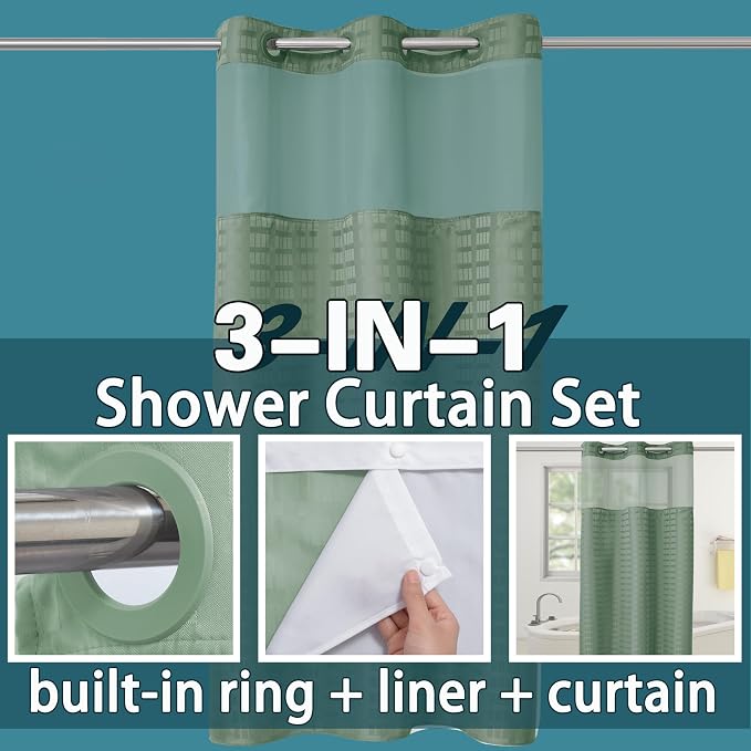 Conbo Mio Stall No Hook Sage Green Shower Curtain - Image 3