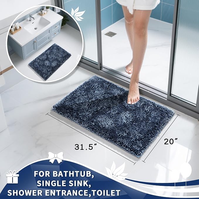 Yimobra Chenille Bathroom Rugs Non Slip, Extra Thick Soft Absorbent Bath Rug - Image 2