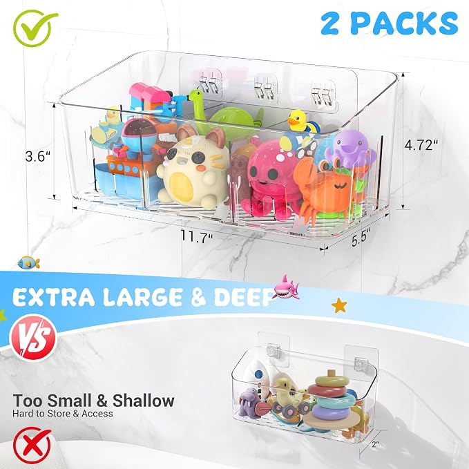 Lysam Bath Toy Storage 2 Packs, Large Bath Toy Holder - Image 3