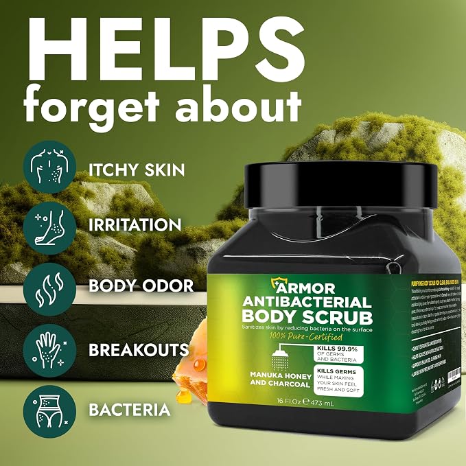 Antibacterial Body Scrub | Manuka Honey & Charcoal | Kills 99.9% of Germs & - Image 2