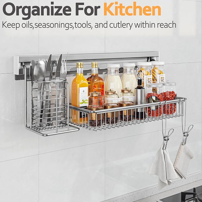 MINGLING Stainless Steel Shower Caddy, 41 cm Wall Back Crossbar Rustproof - Image 3