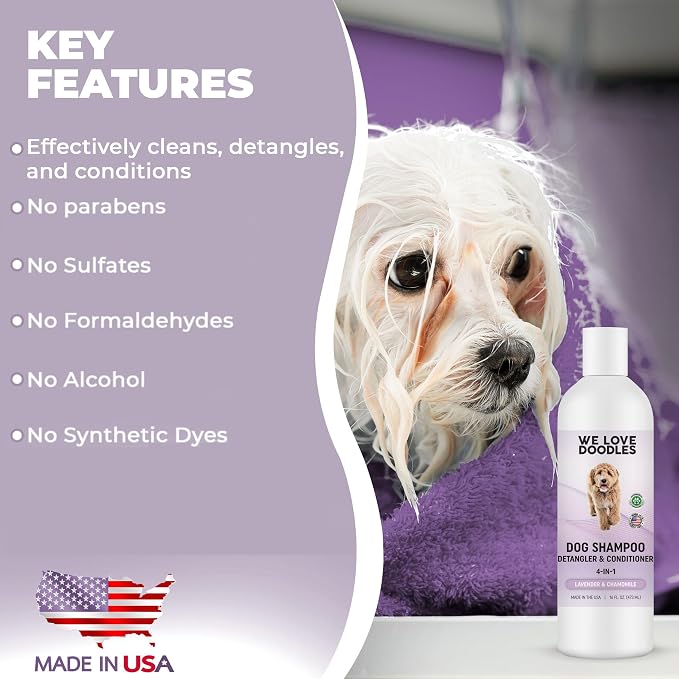We Love Doodles Bundle 4-in-1 Non-Organic Dog Shampoo and Dog Bath Brush - Image 2