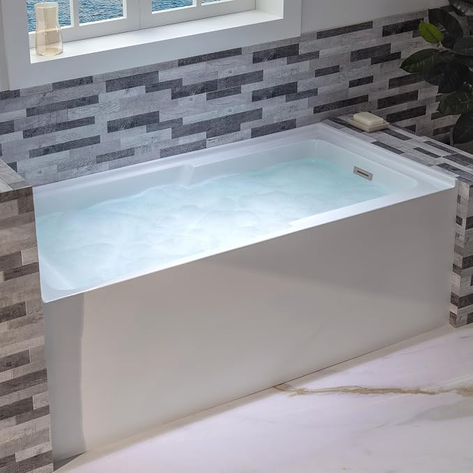 WOODBRIDGE 60" Acrylic Rectangular Alcove Soaking Bathtub in White - Image 9