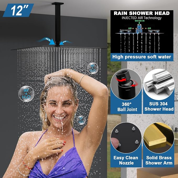 Enga Matte Black Rain Shower System - Image 5