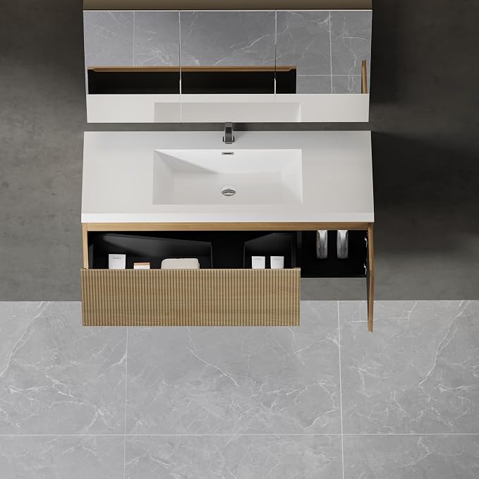 VUMALL48'' Modern Floating Bathroom Vanity Sink Combo, Wall-Mounted Striped - Image 8