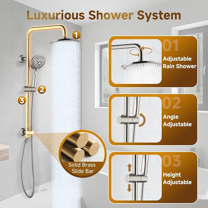 BRIGHT SHOWERS Rain Shower Heads System Including Rainfall Shower Head and - Image 2