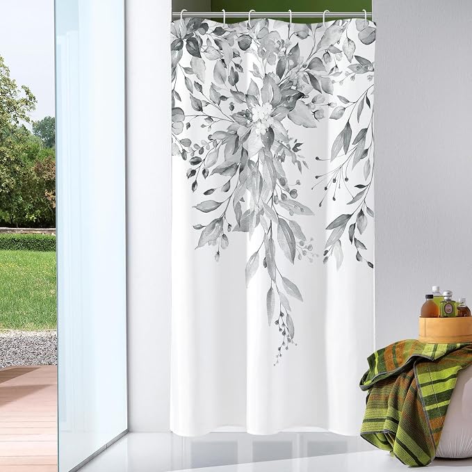 Gibelle Small Stall Shower Curtain 36 x 72, Narrow Grey Floral Decorative by Gibelle