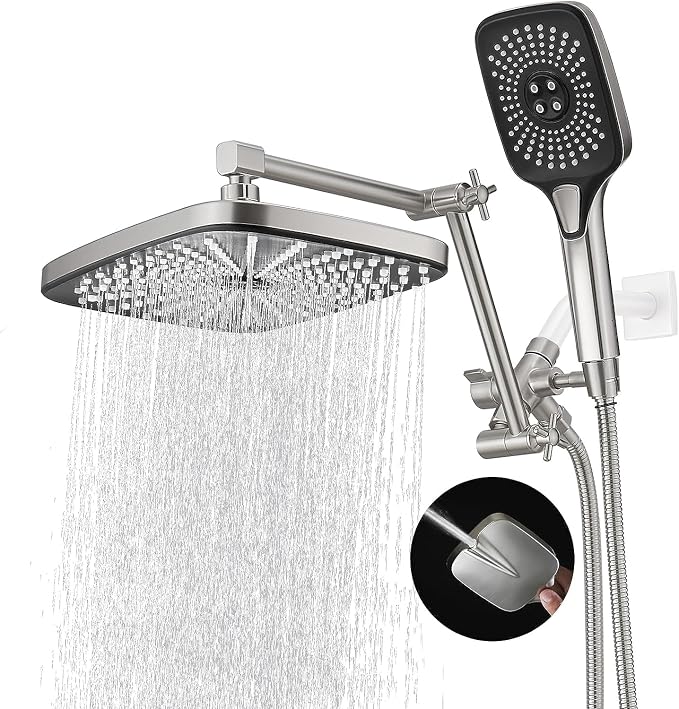 Rain Shower Head with Handheld Spray Combo, 12 Inch Rainfall Shower Heads with by JcrobforBetterLife