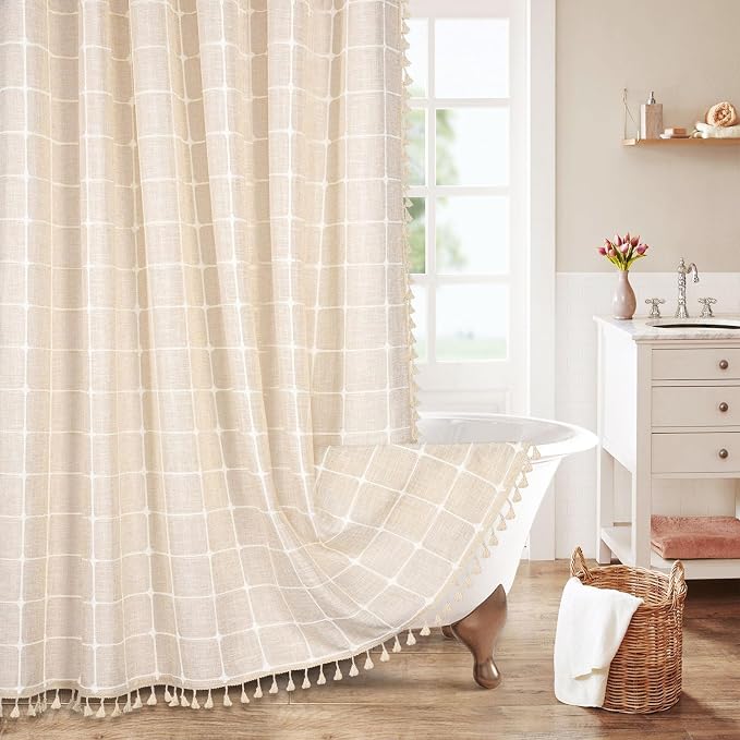 MitoVilla Beige Boho Shower Curtains by MitoVilla