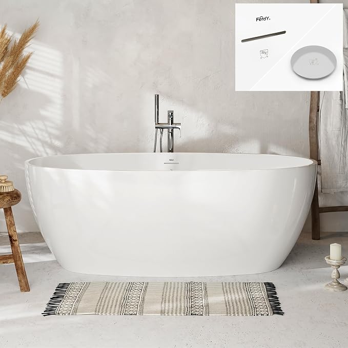 FerdY Tahiti 67" Freestanding Bathtub Elegant Oval Shape, Glossy White Double by FerdY