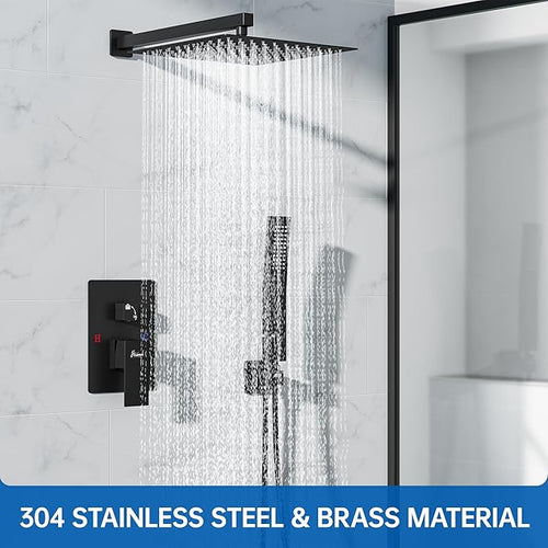 12 Inch Luxury Rain Shower Faucet Set, Matte Black Shower System - Image 2