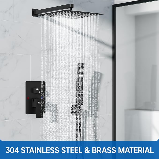 16 Inch Luxury Rain Shower Faucet Set, Matte Black Shower System - Image 2