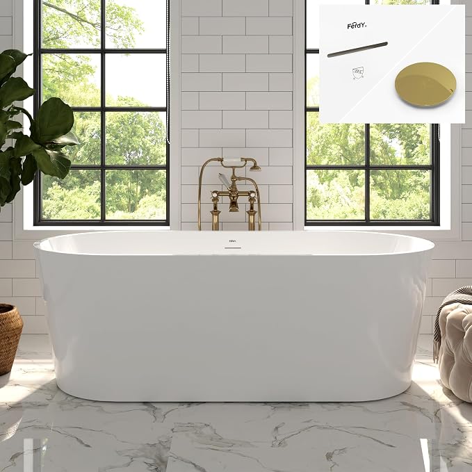 FerdY Shangri-La 67" Acrylic Freestanding Bathtub, Classic Oval Shape Acrylic by FerdY