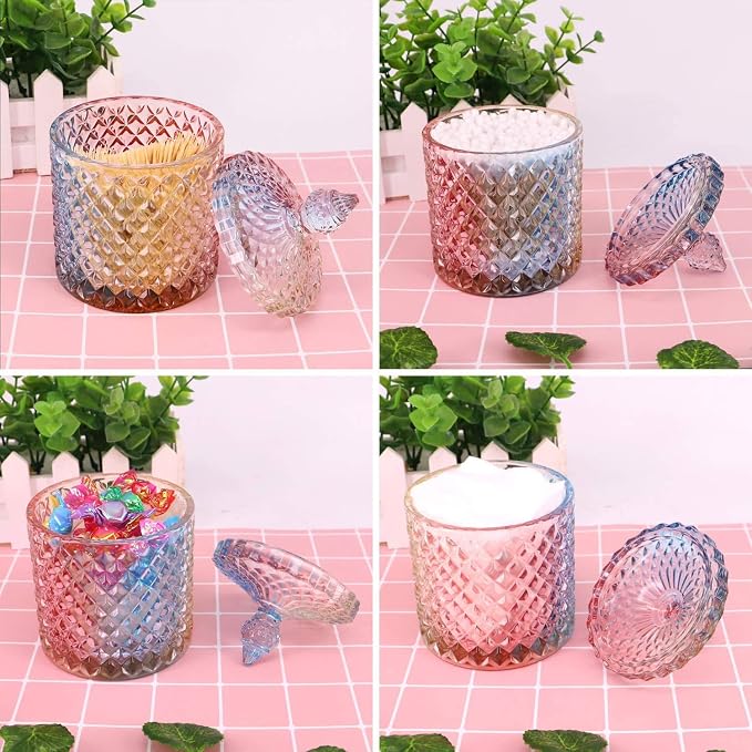 Colorful Home Decorative Jar Qtips Holder Dispenser Glass Storage Container - Image 3
