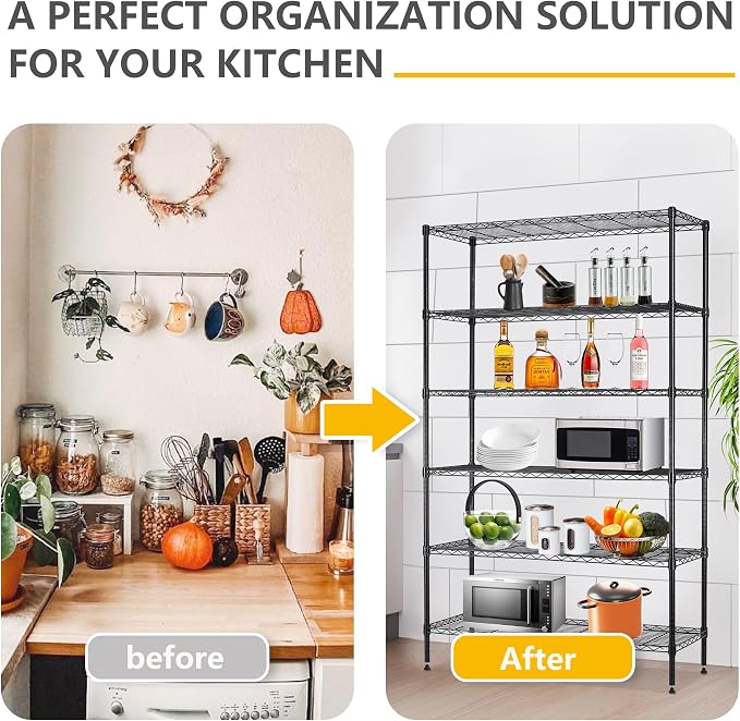 BestOffice | 6-Tier Wire Storage Shelves | 42x16x72 | Black | - Image 7