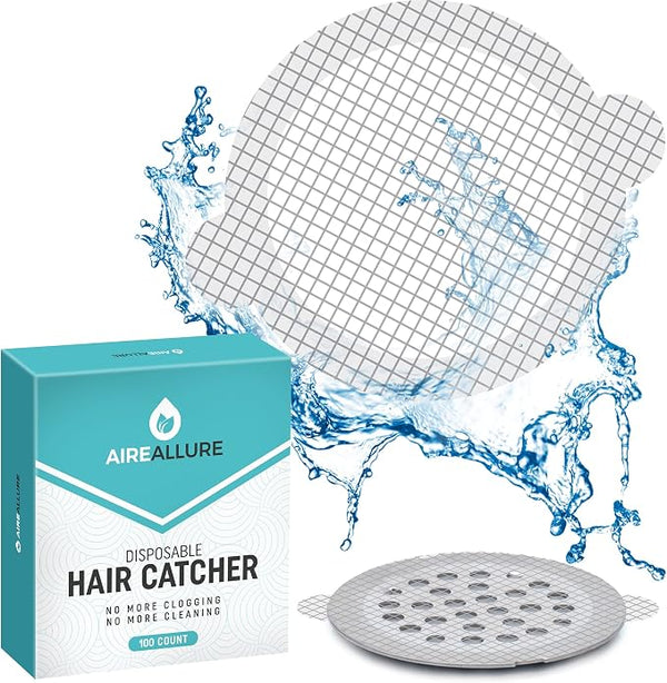 100 Pack, Disposable Shower Drain Hair Catcher Mesh Stickers by AireAllure