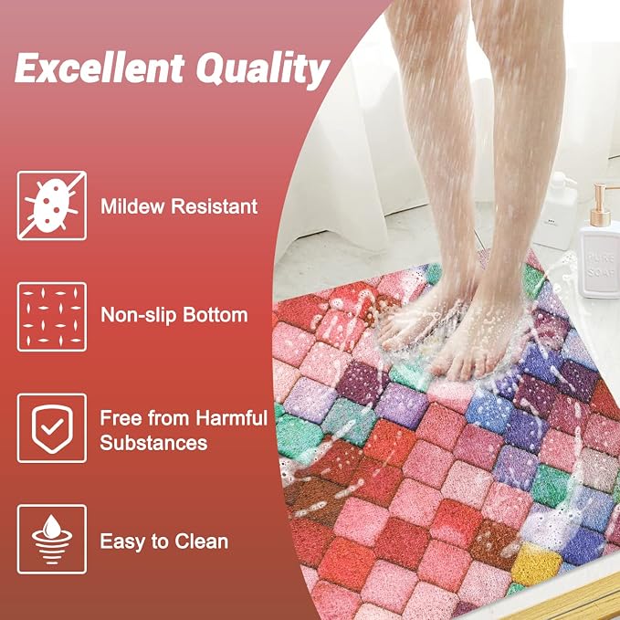 Non Slip Shower Mat, 36x36 Inch Large Soft and Comfortable Bath Mat, PVC Loofah - Image 5
