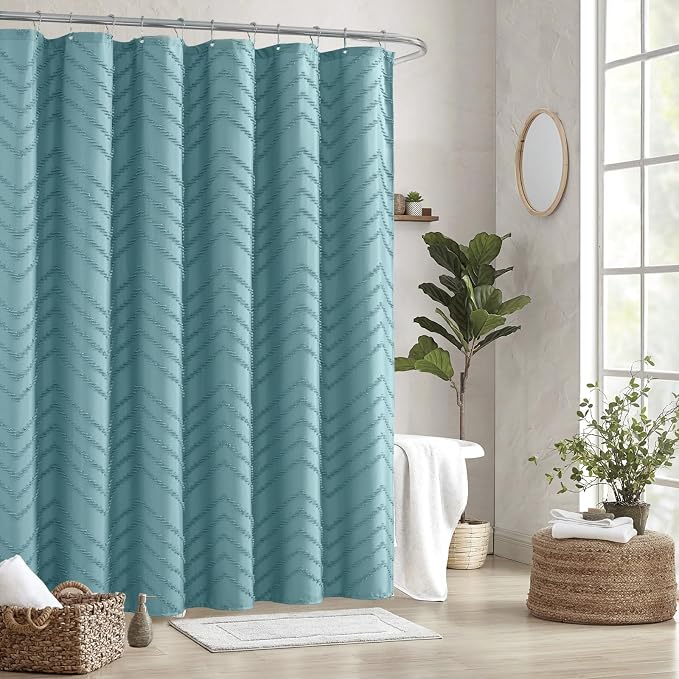 78inches Long Teal Shower Curtain Boho Farmhouse Shower Curtain 72 x 78 Tufted - Image 8