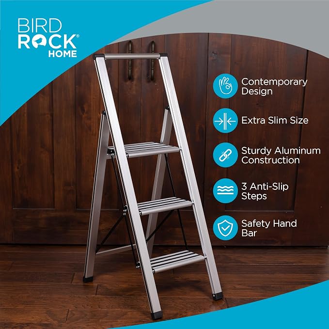 BIRDROCK HOME 3 Step Ladder | Folding Anti-Slip Step Stool, 250 lb Capacity | - Image 3