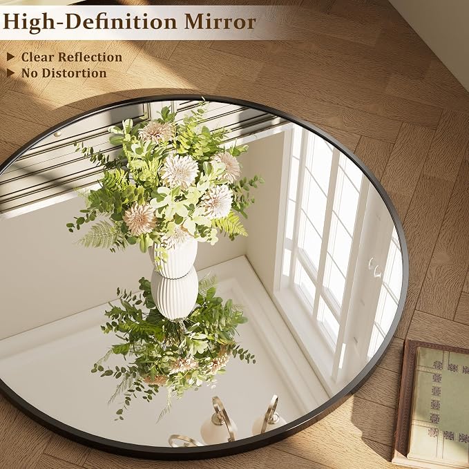 42 Inch Round Black Metal Wall Mirror - Image 6