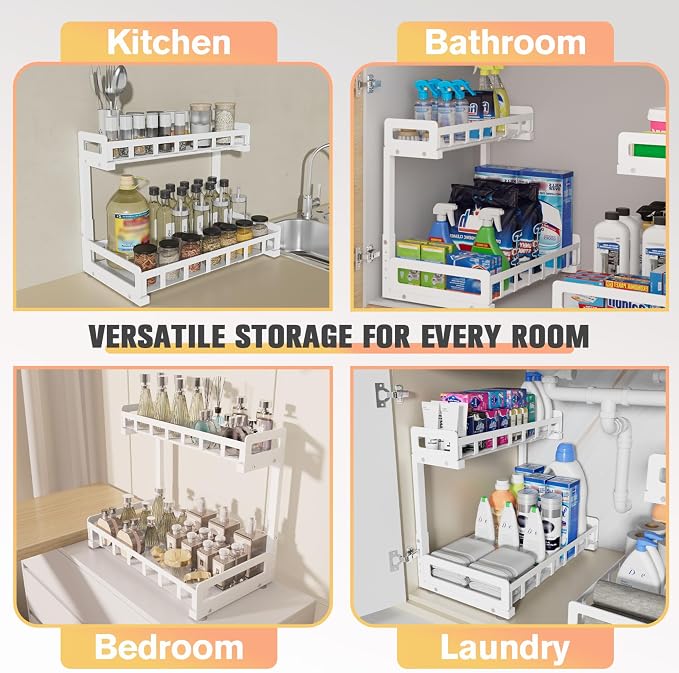 Under Sink Organizer, Metal Large Capacity 2-Tier Sliding Cabinet Storage Rack - Image 7