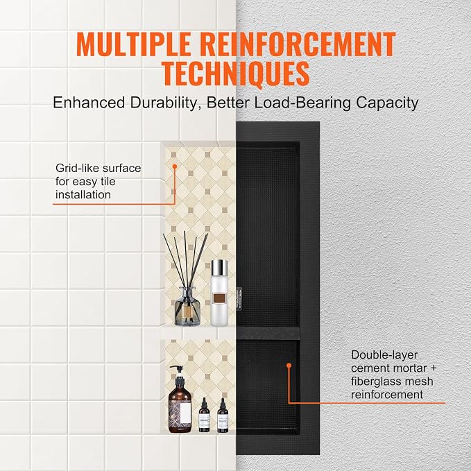 VEVOR Shower Niche Insert Tile Ready 16" x 32", Double Shelf Niche - Image 6
