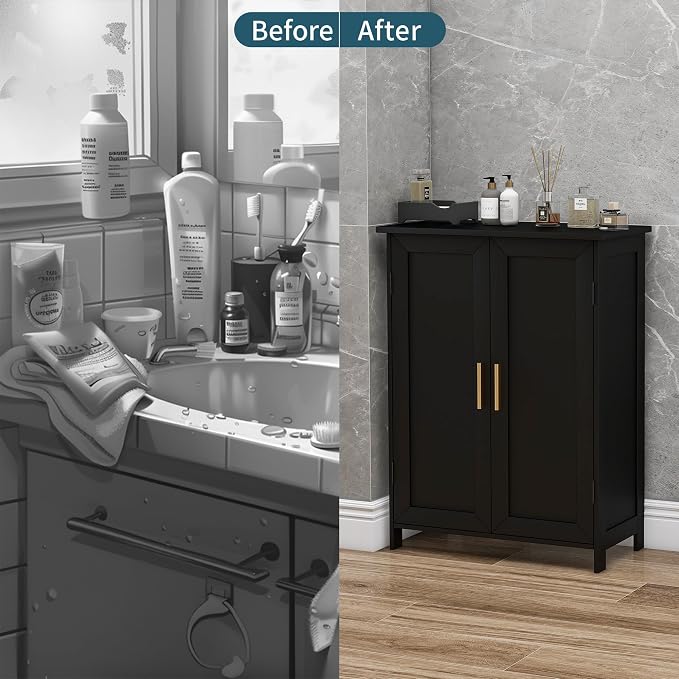 Bathroom Storage Floor Cabinet Freestanding Organizer - Image 6