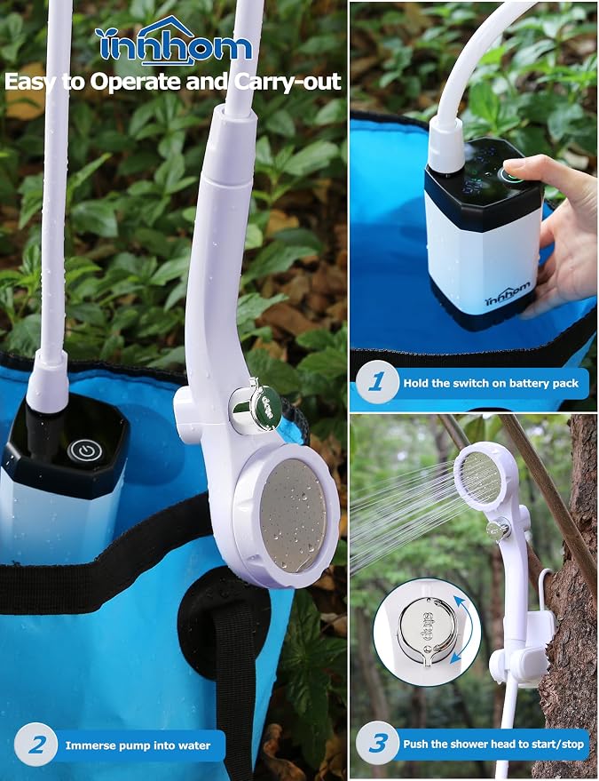 innhom Portable Camping Shower, 6000mAh Rechargeable Camp Shower Pump - Image 8