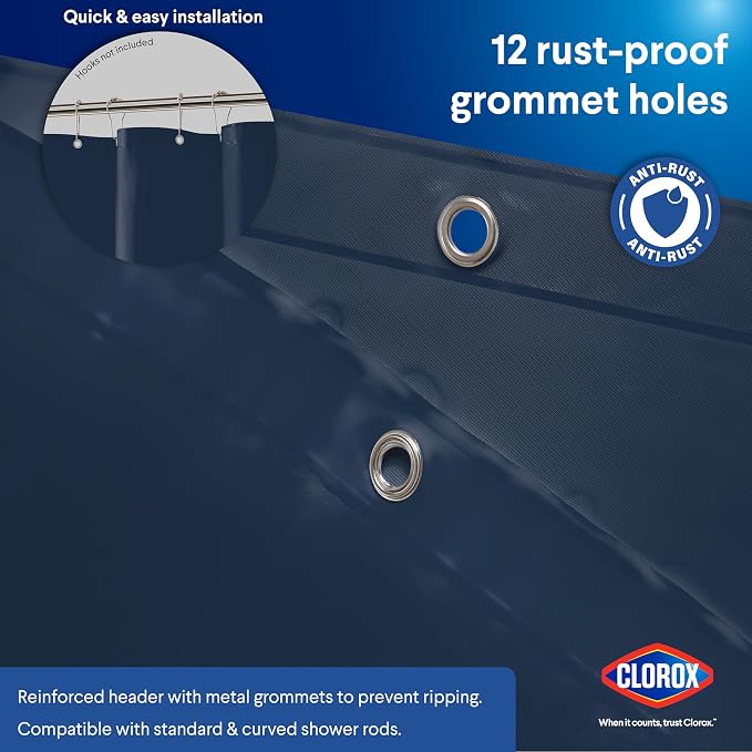 CLOROX Shower Curtain Liner, Premium Colored Medium-Weight Durable Waterproof - Image 7
