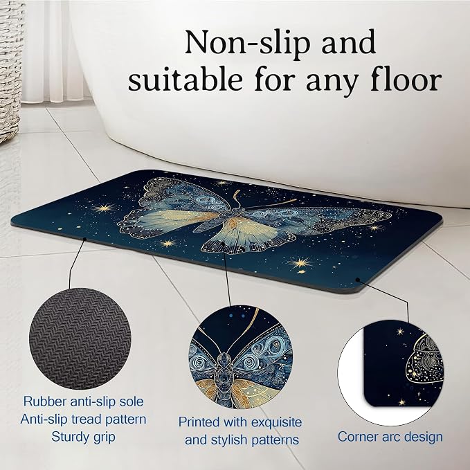 Elightvap Blue Butterfly Bathroom Mat Quick-Drying Non-Slip Bath Mats Absorbent - Image 4