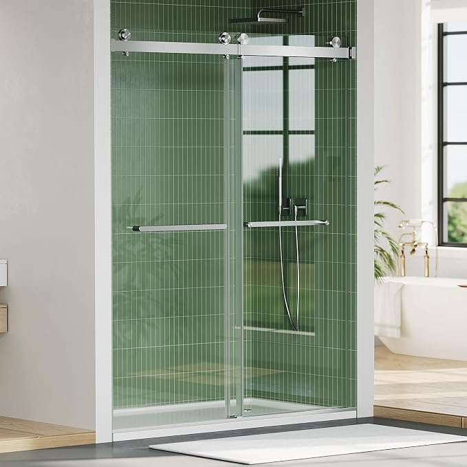 Stainless Steel Sliding Shower Door, 44-48" Adjustable Width x 74" Height by IDEALHOUSE