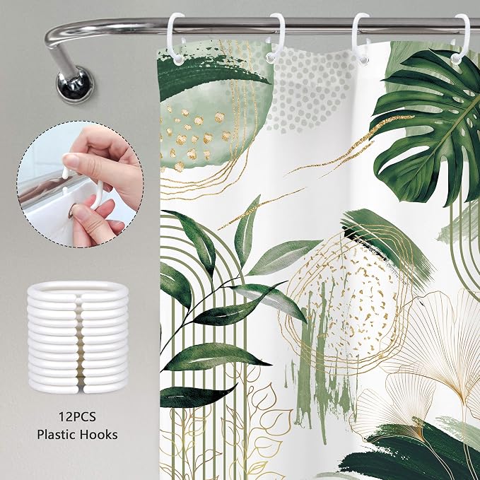 Green Boho Shower Curtain 72Wx96H Extra Long Sage Green Modern Mid Century - Image 6