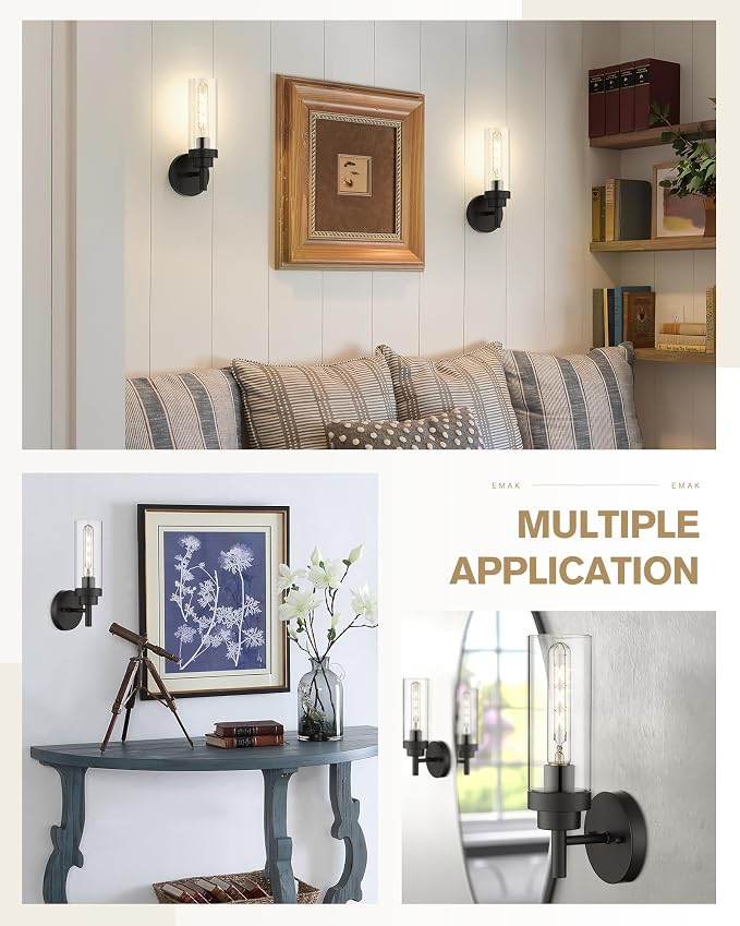 Emak Black Wall Sconces Set of Two, Modern Vanity Lights - Image 5