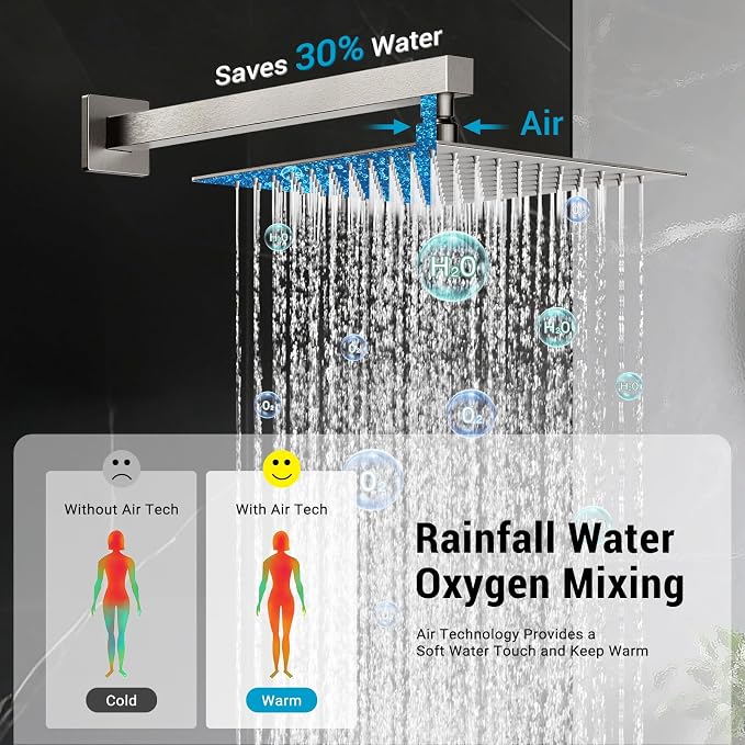 Shower Faucet Set with Shower Head, Wall Mount 10 Inch Square Rainfall Shower - Image 3