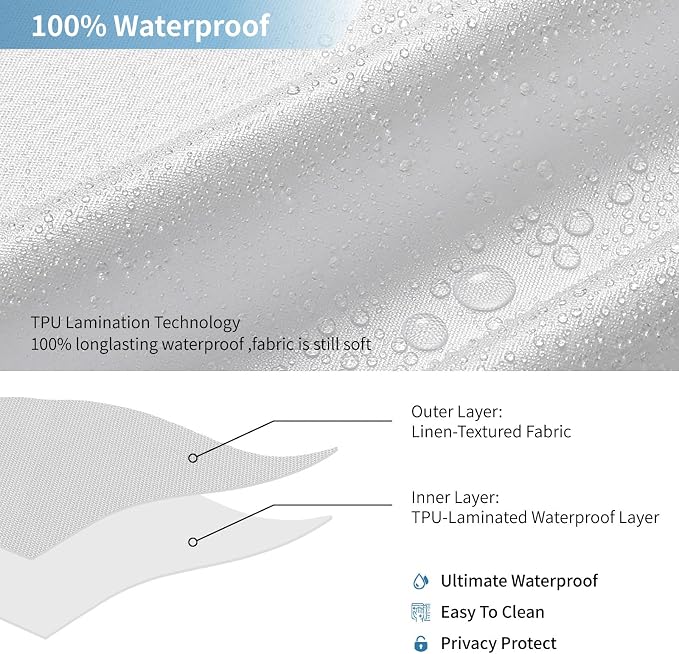 2-in-1 Waterproof Extra Long Fabric Shower Curtain or Liner, Linen Textured - Image 5