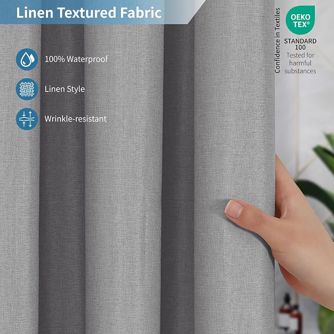 2-in-1 Waterproof Extra Long Fabric Shower Curtain or Liner, Linen Textured - Image 2