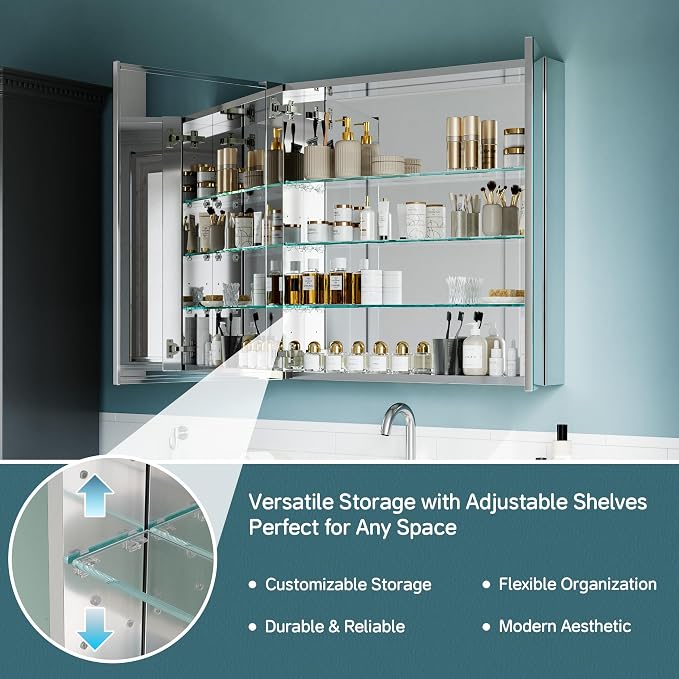 30"x30" Medicine Cabinet Mirror, Aluminum Silver Recessed Medicine Cabinet - Image 4