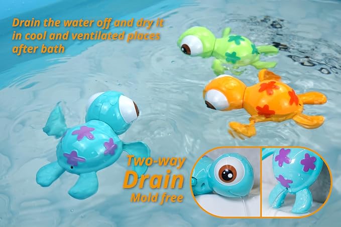 DUCKBOXX XX Wind-up Swimming Sea Turtles Bath Toy, No Battery Mold-Free - Image 3
