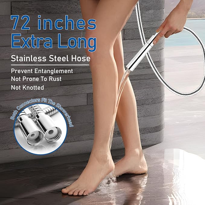 Shower Hose for Handheld Shower Heads, 72 inches Stainless Steel Shower Head - Image 4