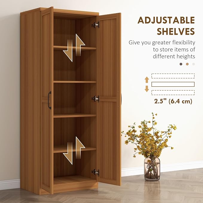 HOMCOM 63" 2-Door Kitchen Pantry, Freestanding Storage Cabinet - Image 5