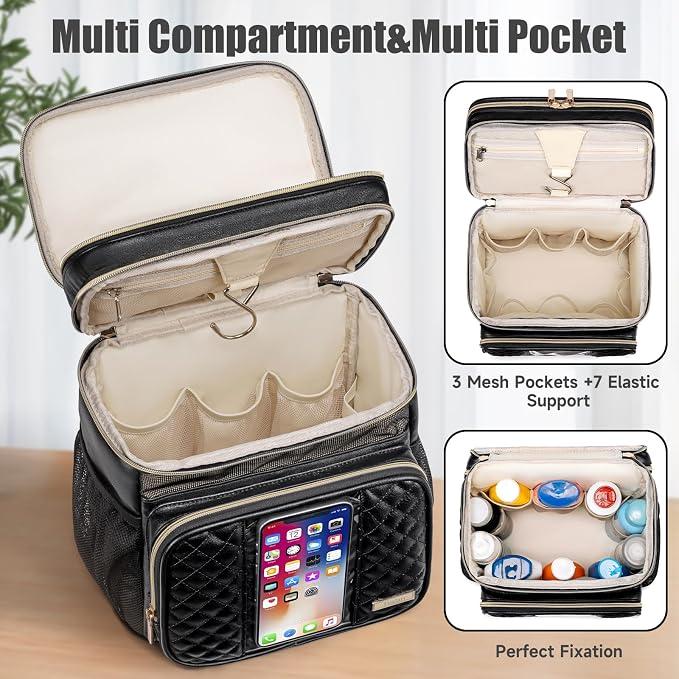 Large Leather Toiletry Bag for Women Men, Bathroom Bag, Water Resistant Shower - Image 5